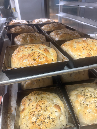 Fresh-baked focaccia loaves